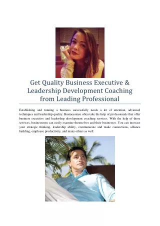Get Quality Business Executive & Leadership Development Coaching from Leading Professional