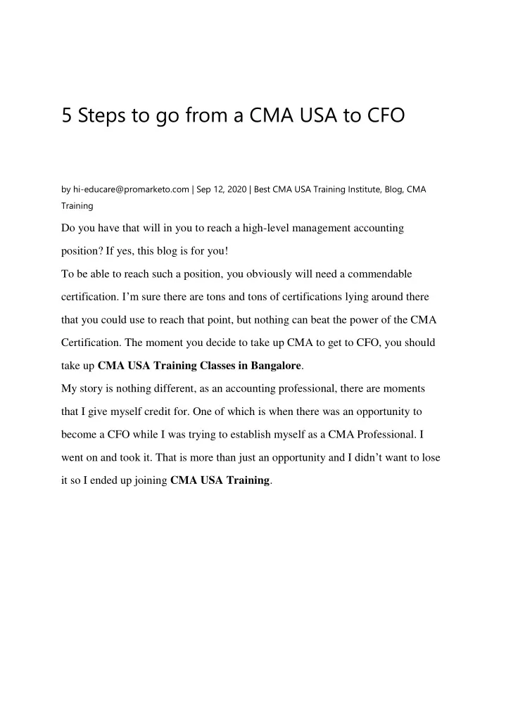 5 steps to go from a cma usa to cfo