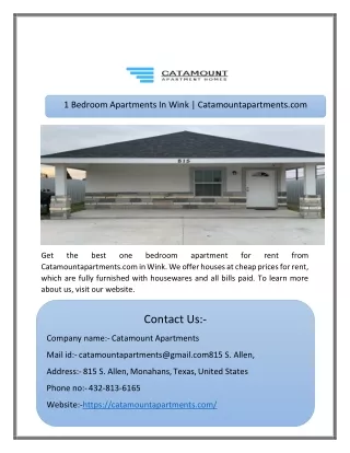1 Bedroom Apartments In Wink | Catamountapartments.com