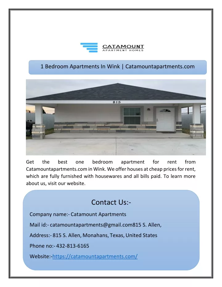 1 bedroom apartments in wink catamountapartments