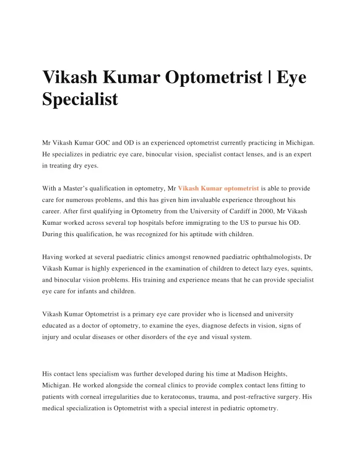 vikash kumar optometrist eye specialist