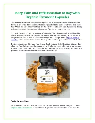 Keep Pain and Inflammation at Bay with Organic Turmeric Capsules