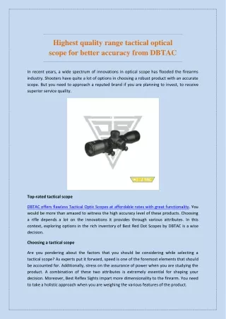 Highest quality range tactical optical scope for better accuracy from DBTAC