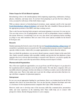 future scopes for b tech biotech aspirants