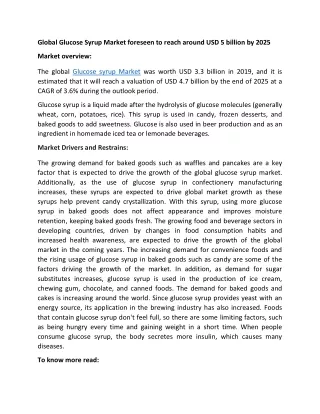 global glucose syrup market foreseen to reach