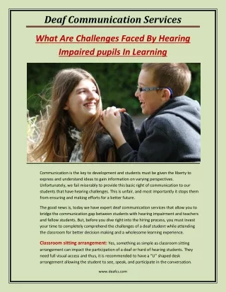 What Are Challenges Faced By Hearing Impaired pupils In Learning