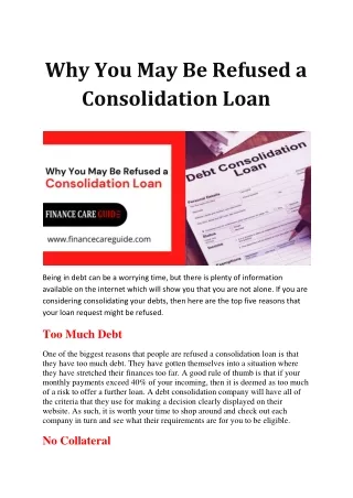 Why You May Be Refused a Consolidation Loan
