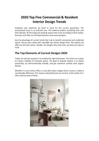 2020 Top Five Commercial & Resident Interior Design Trends
