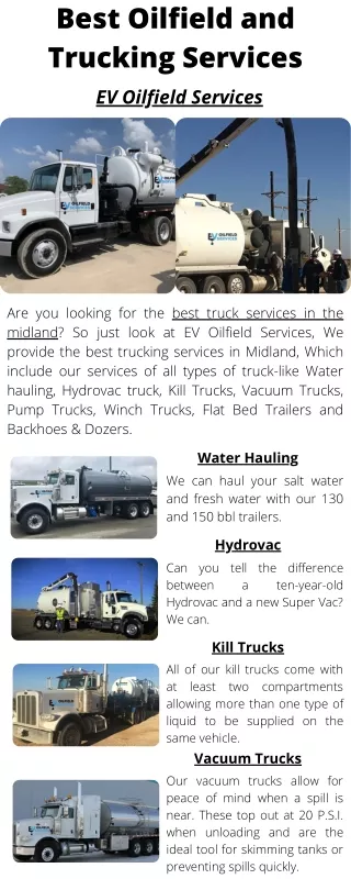 Best Oilfield and Trucking Services - EV Oilfield Services