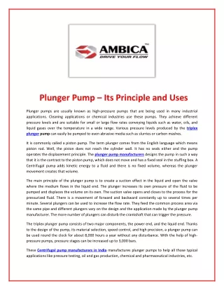 plunger pump its principle and uses
