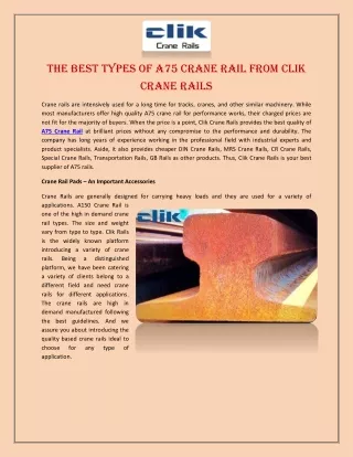 the best types of a75 crane rail from clik crane