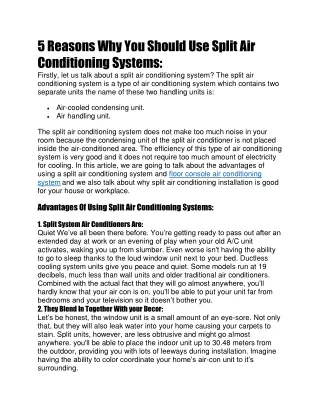 5 Reasons Why You Should Use Split Air Conditioning Systems