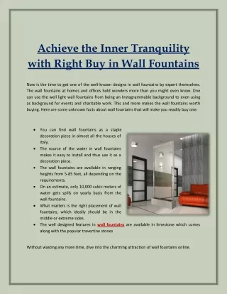 Achieve the Inner Tranquility with Right Buy in Wall Fountains