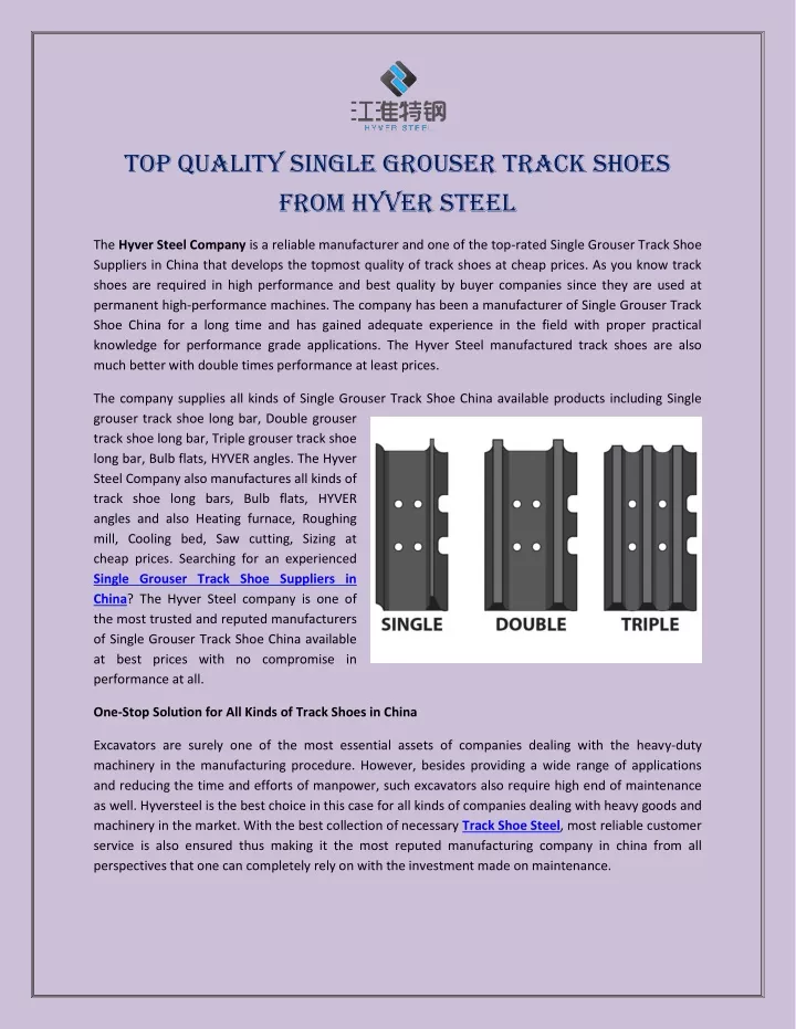top quality single grouser track shoes from hyver