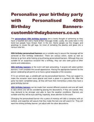 Personalise your birthday party with Personalised 40th Birthday Banners-custombirthdaybanners.co.uk