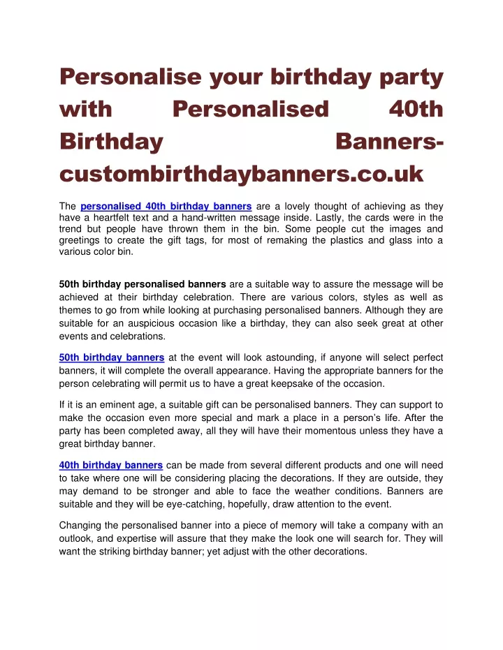 personalise your birthday party with personalised