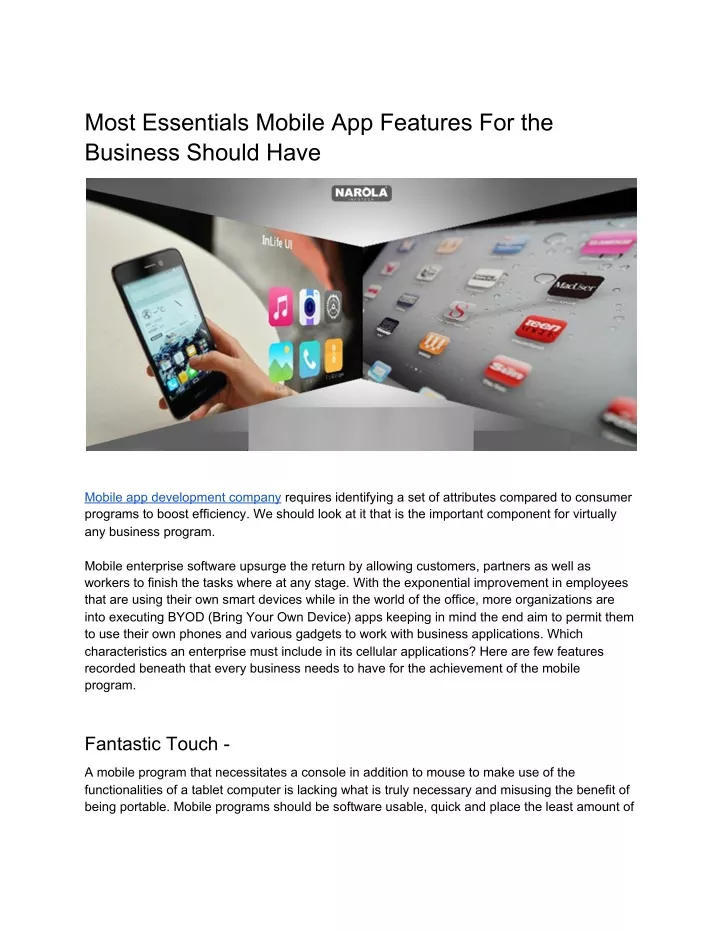 most essentials mobile app features