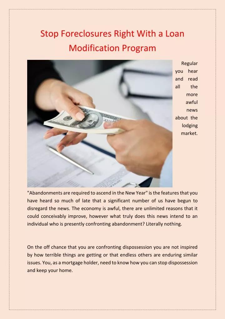 stop foreclosures right with a loan modification