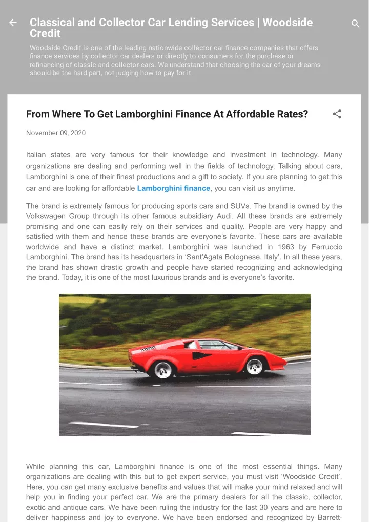 classical and collector car lending services