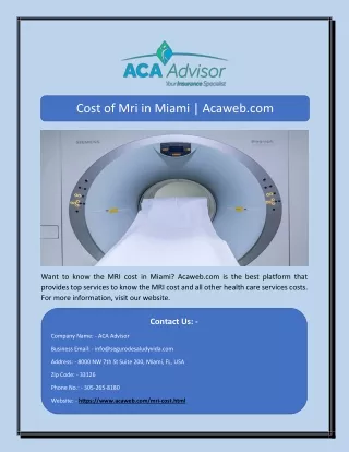 Cost of Mri in Miami | Acaweb.com