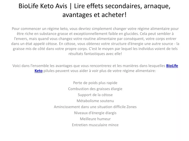 biolife keto avis lire effets secondaires arnaque avantages et acheter