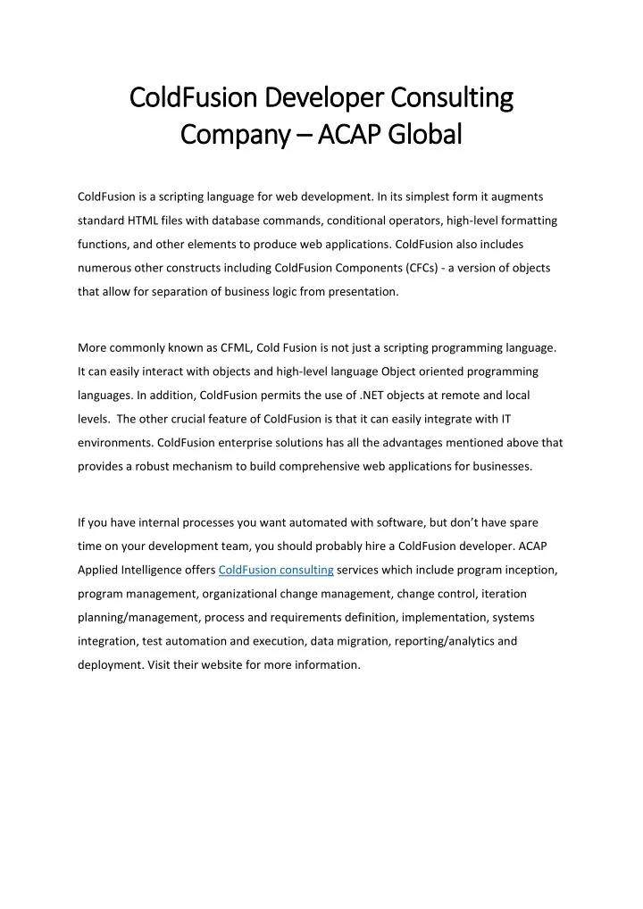 sion developer developer consulting acap global