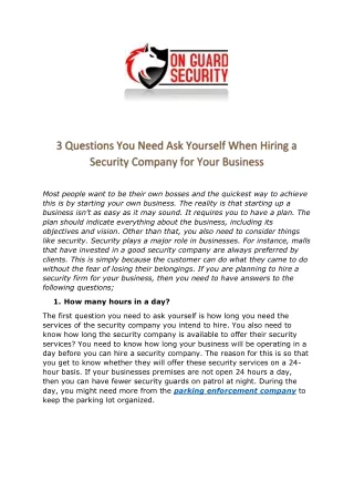 3 Questions You Need Ask Yourself When Hiring a Security Company for Your Business