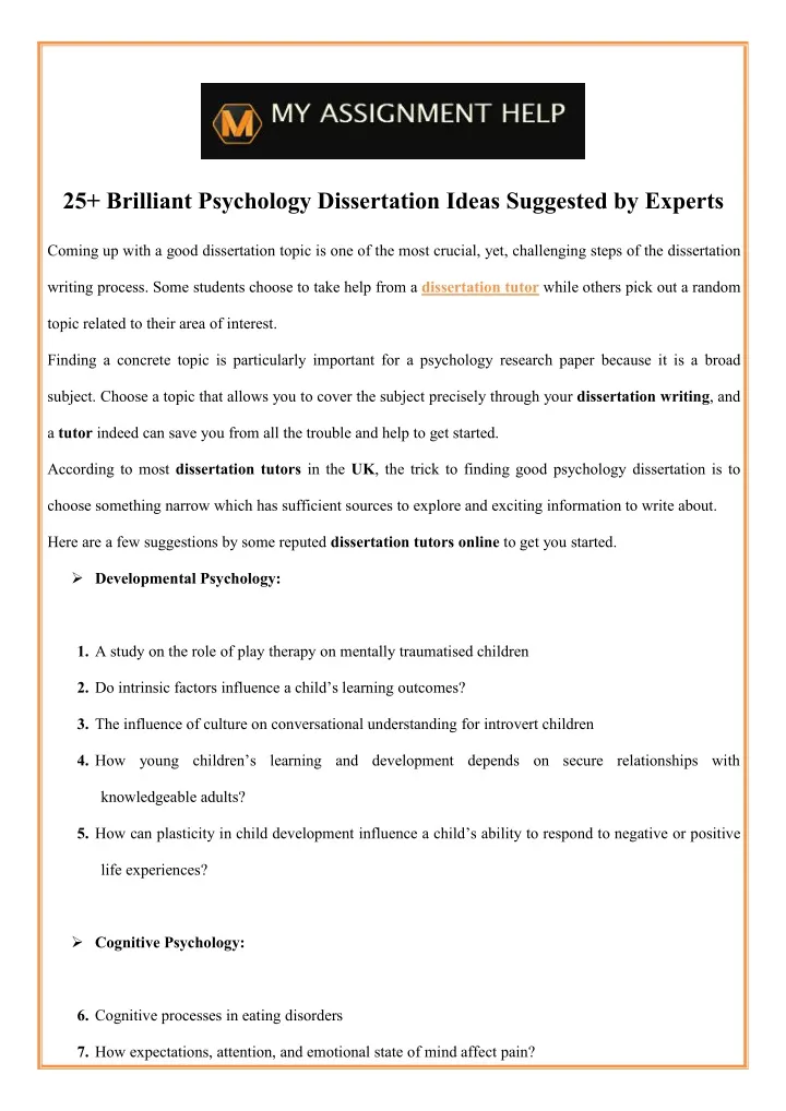 25 brilliant psychology dissertation ideas