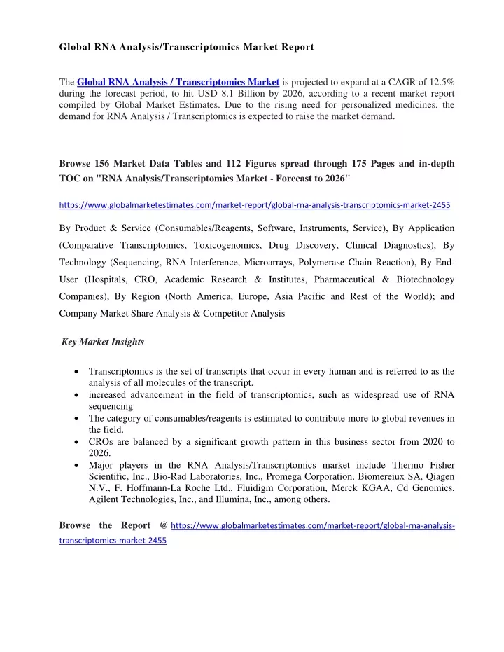 global rna analysis transcriptomics market report