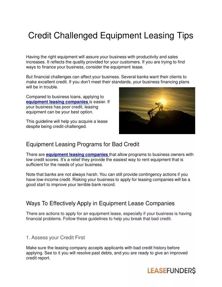 credit challenged equipment leasing tips