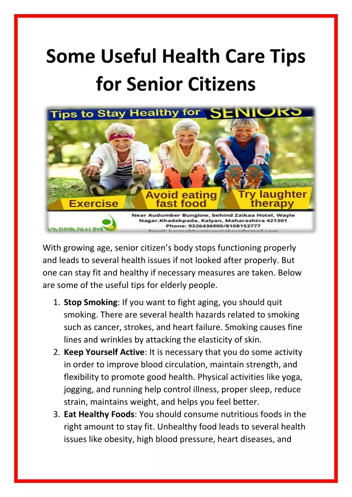 some useful health care tips for senior citizens