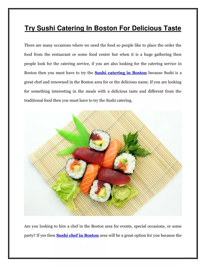 try sushi catering in boston for delicious taste