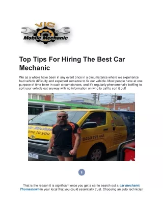 top tips for hiring the best car mechanic