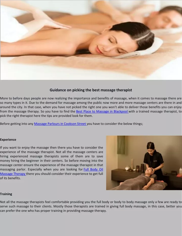 guidance on picking the best massage therapist