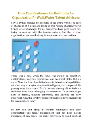 how can resilience be built into an organization