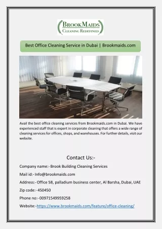 Best Office Cleaning Service in Dubai | Brookmaids.com