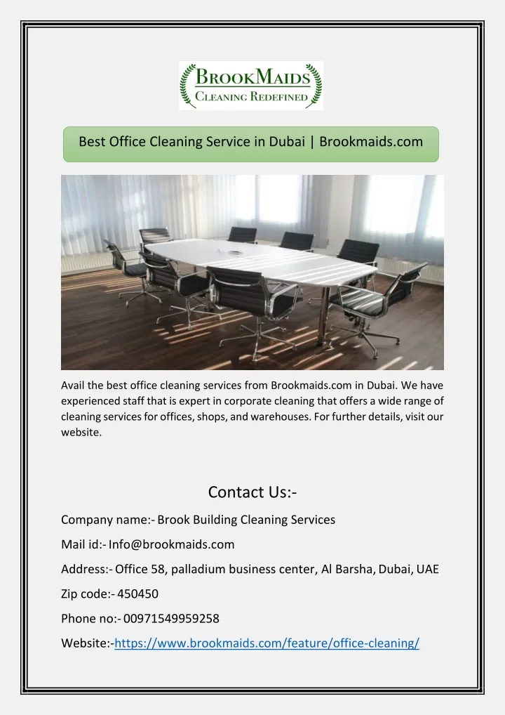 best office cleaning service in dubai brookmaids