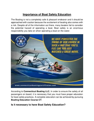 Importance of Boat Safety Education ?