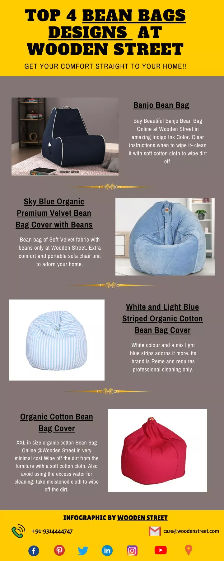 top 4 bean bags designs at wooden street get your