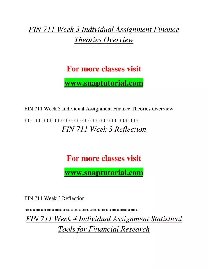 fin 711 week 3 individual assignment finance