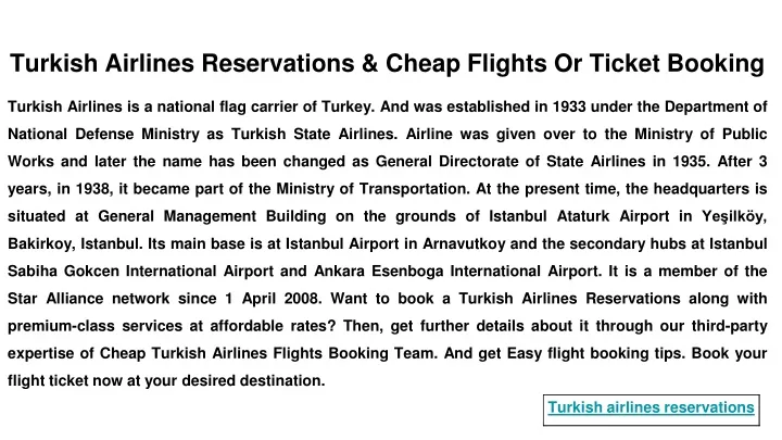 turkish airlines reservations cheap flights