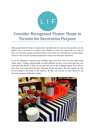 Consider Recognized Flower Shops in Toronto for Decoration Purpose