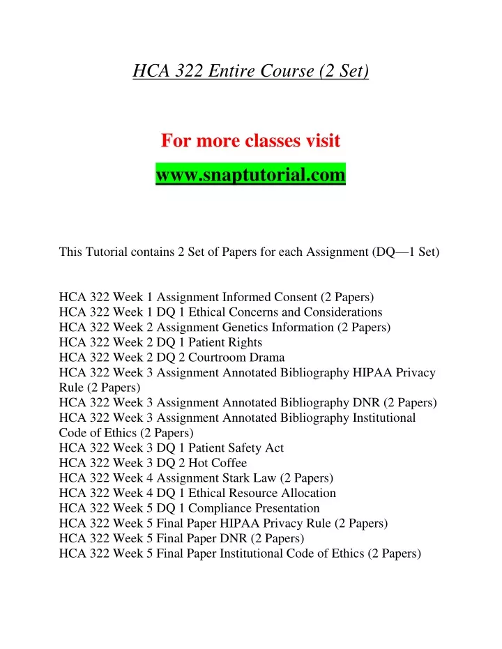 hca 322 entire course 2 set