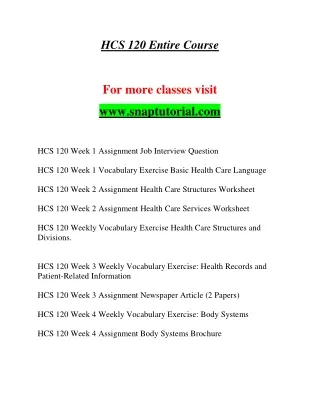 HCS 120  Enthusiastic Study / snaptutorial.com