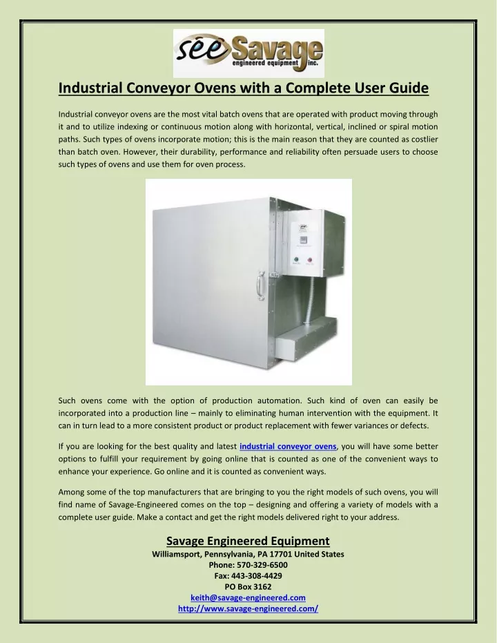 industrial conveyor ovens with a complete user