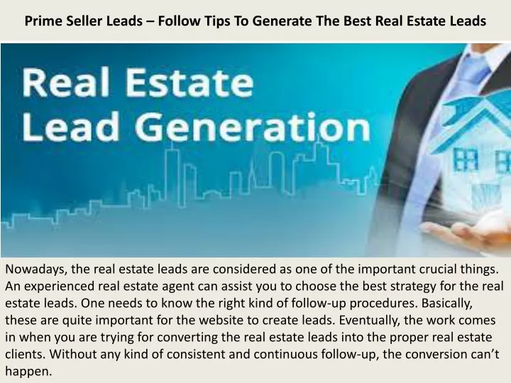 prime seller leads follow tips to generate the best real estate leads