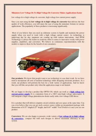 miniature low voltage dc to high voltage