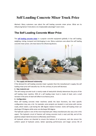 self loading concrete mixer truck price