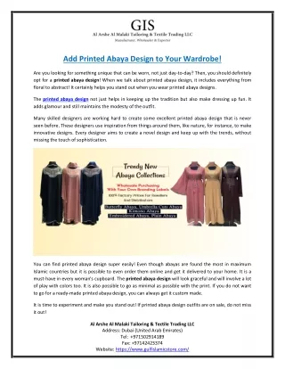Add Printed Abaya Design to Your Wardrobe!
