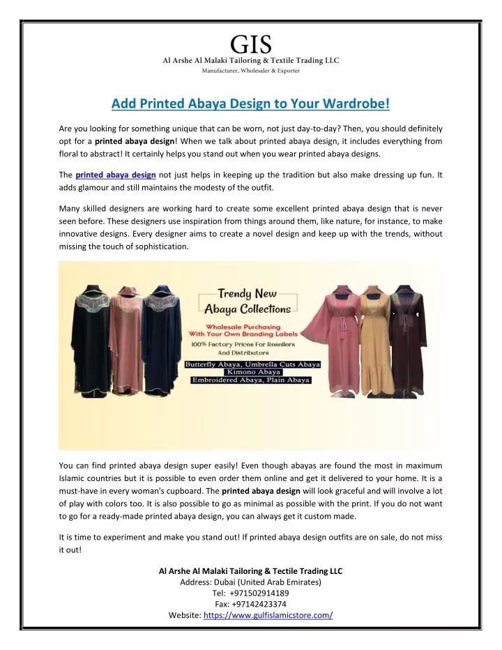 add printed abaya design to your wardrobe